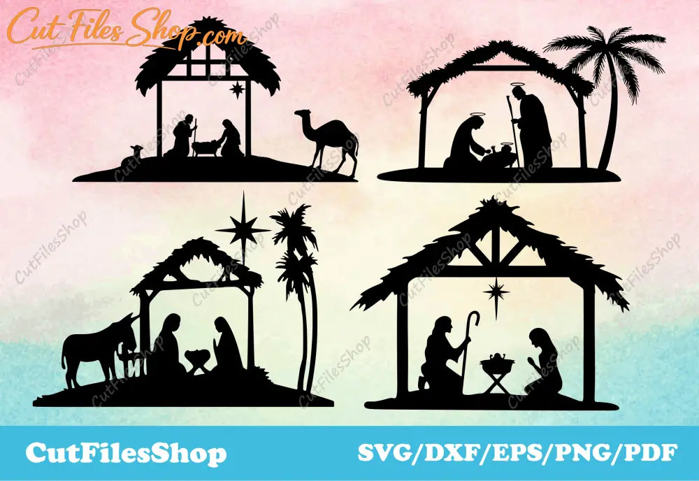 Nativity scenes, Christmas scenes dxf, christmas tree vector, SVG files