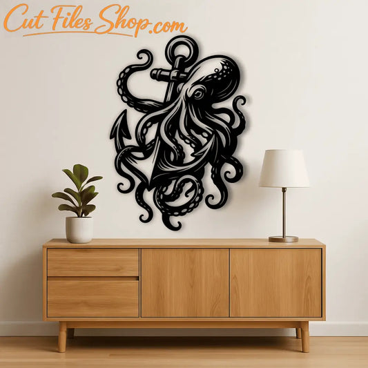 Nautical kraken and anchor silhouette for Cricut and Glowforge