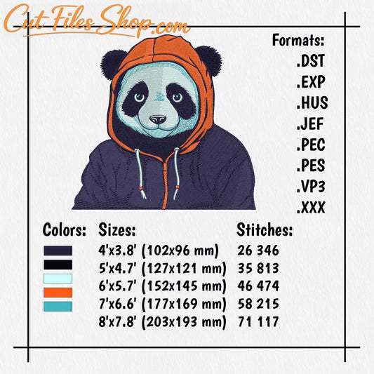 cute panda embroidery design with hoodie