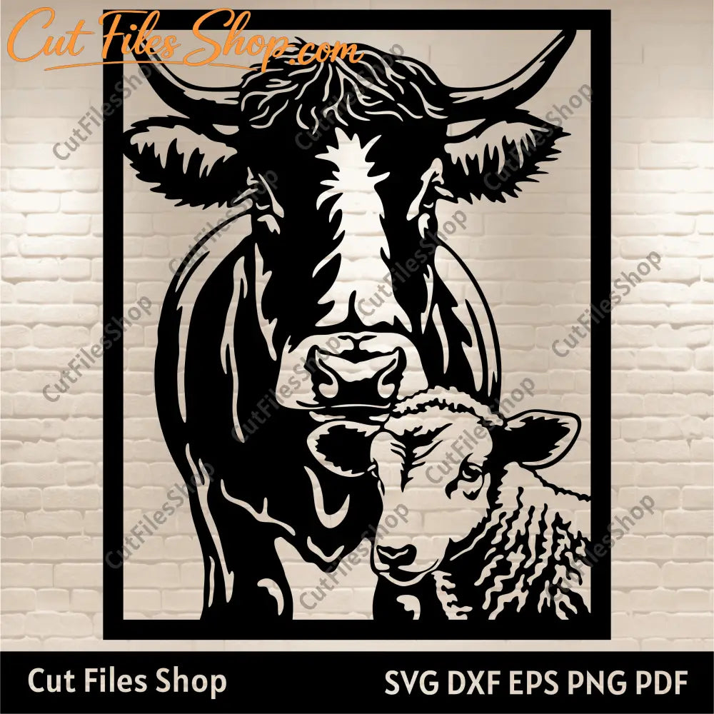 Panel Dxf for Laser cut, Cow with Sheep Svg, Farm life svg for Cricut, Cnc Cutting files, Scrapbooking clipart, screen cnc design, peeking cow svg, peeking sheep svg, farm scene dxf, silhouette cow cut files, free download svg files, wood cnc svg files, dxf for cnc router