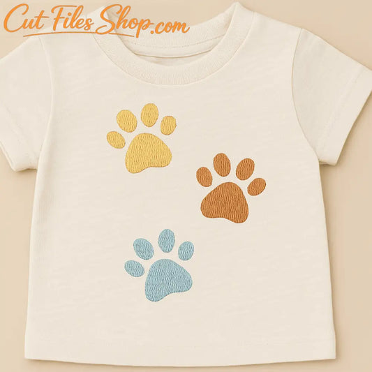 Pet lover embroidery applique featuring three multicolor paw prints