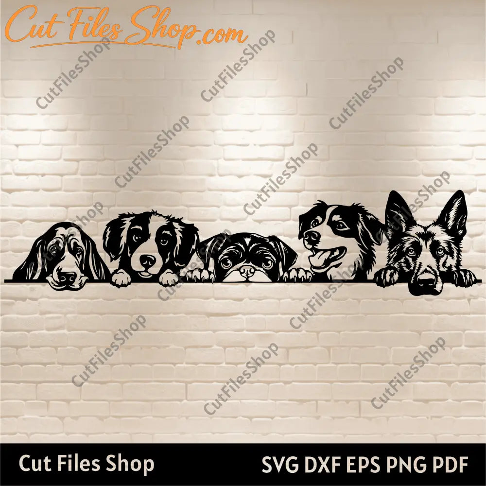 Peeking dogs svg for Cricut, Dogs dxf files, best laser cut svg files, peeking pets svg, cutting files, german shepherd svg, pug dog svg, collie dog svg, peeking animals svg, dxf files for laser, cnc files for wood