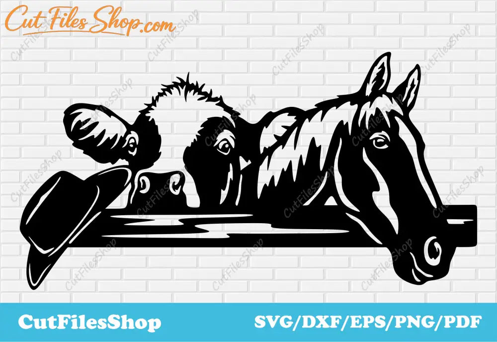 Peeking farm animals svg for cricut, dxf animals for laser cutting, dxf for cnc plasma, peeking cow, peeking horse dxf, free download svg files, cowboy hat svg, farm animals dxf, cute farm animals svg, tshirt art svg, eps files free download