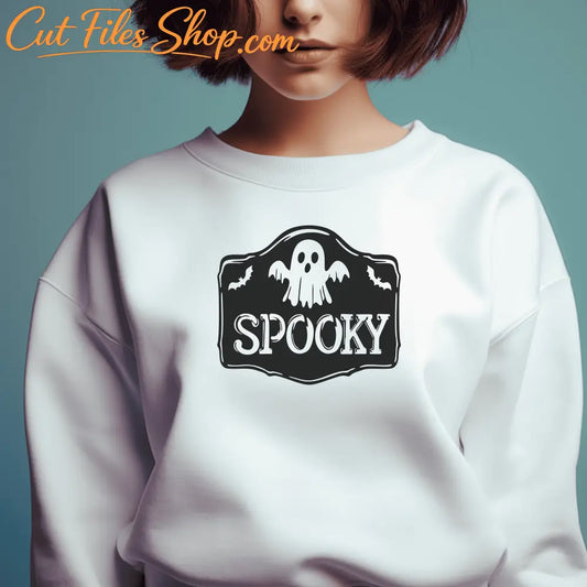 Retro Halloween DXF/SVG, Spooky Ghost T-Shirt Design, Mug/Pillow Halloween Glowforge Cut Files