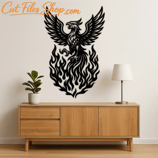 Flaming phoenix tribal illustration for CNC cutting