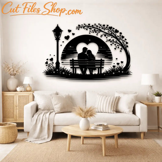 Couple sitting on bench love scene SVG DXF for xTool, Silhouette and laser projects
