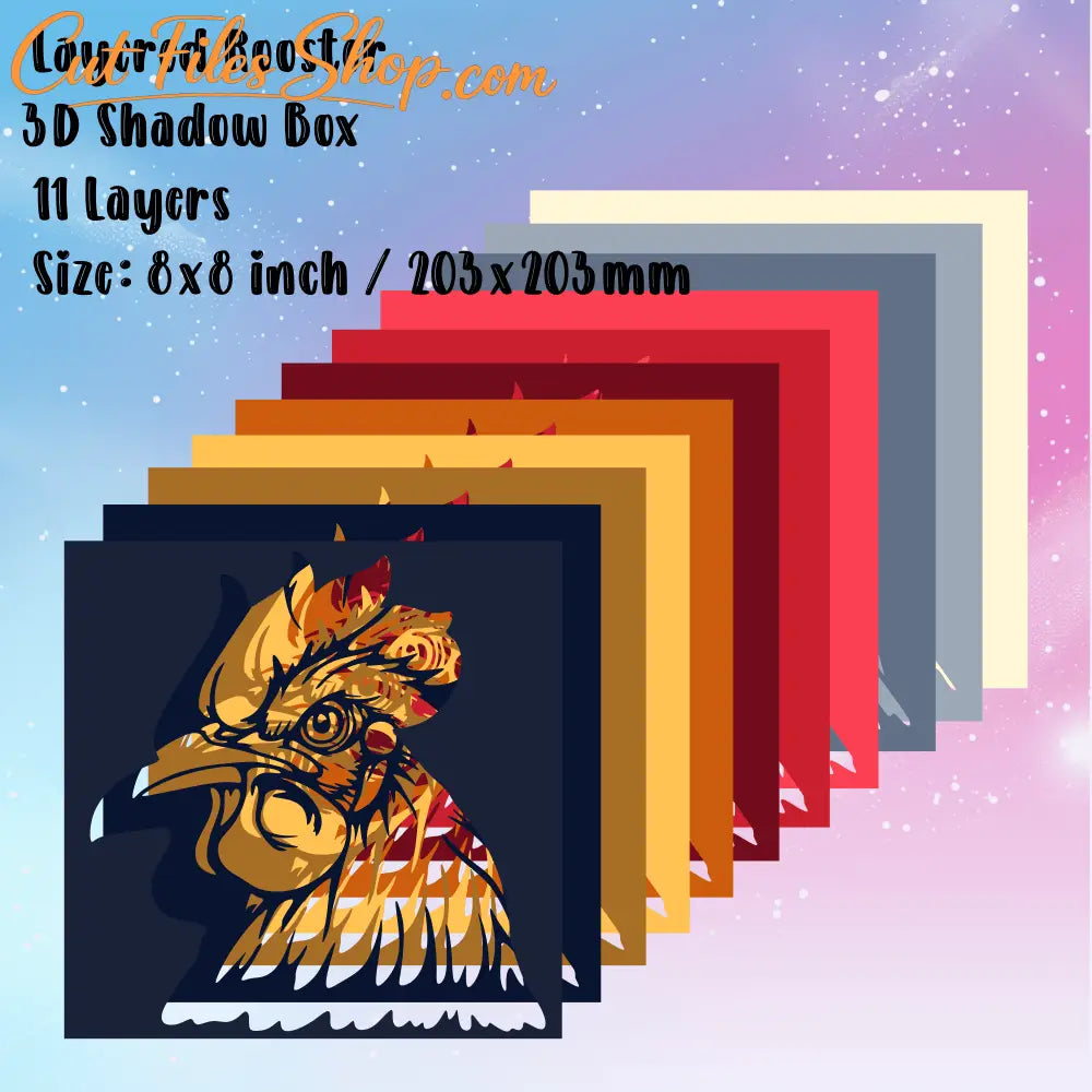 Rooster 3D Shadow Box SVG, Layered SVG for Cricut, DXF Silhouette, Laser Cut, DIY Home Decor, Papercut Template - Cut Files Shop