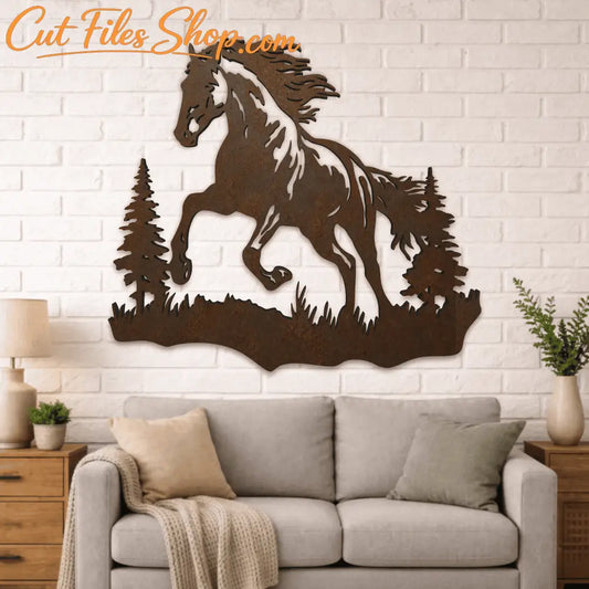 Wild horse silhouette DXF file for laser cutting