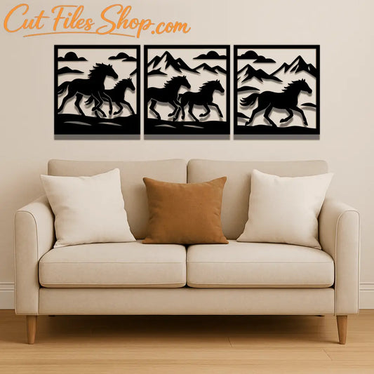 Horse wildlife scene silhouette for metal wall decor