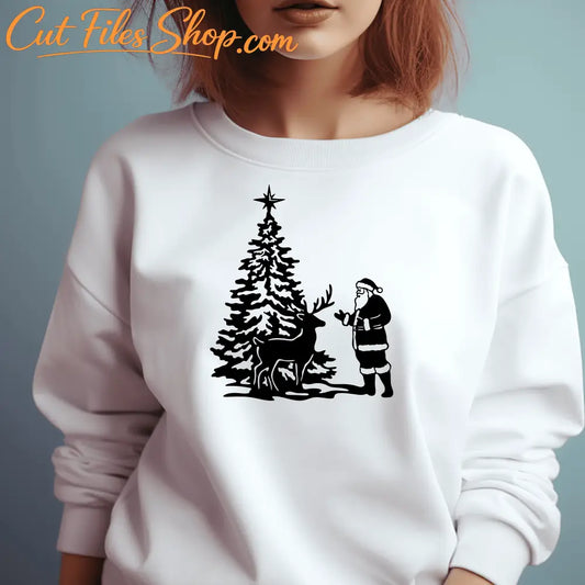 Santa & Reindeer SVG, Christmas Tree DXF for CNC, Cutting Files for Cricut & Silhouette, DIY Holiday Decoration, Christmas T-shirt design