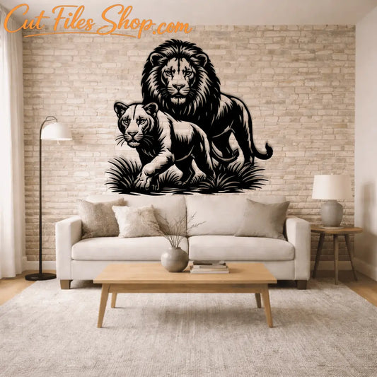 Lion and lioness SVG DXF for metal wall art CNC