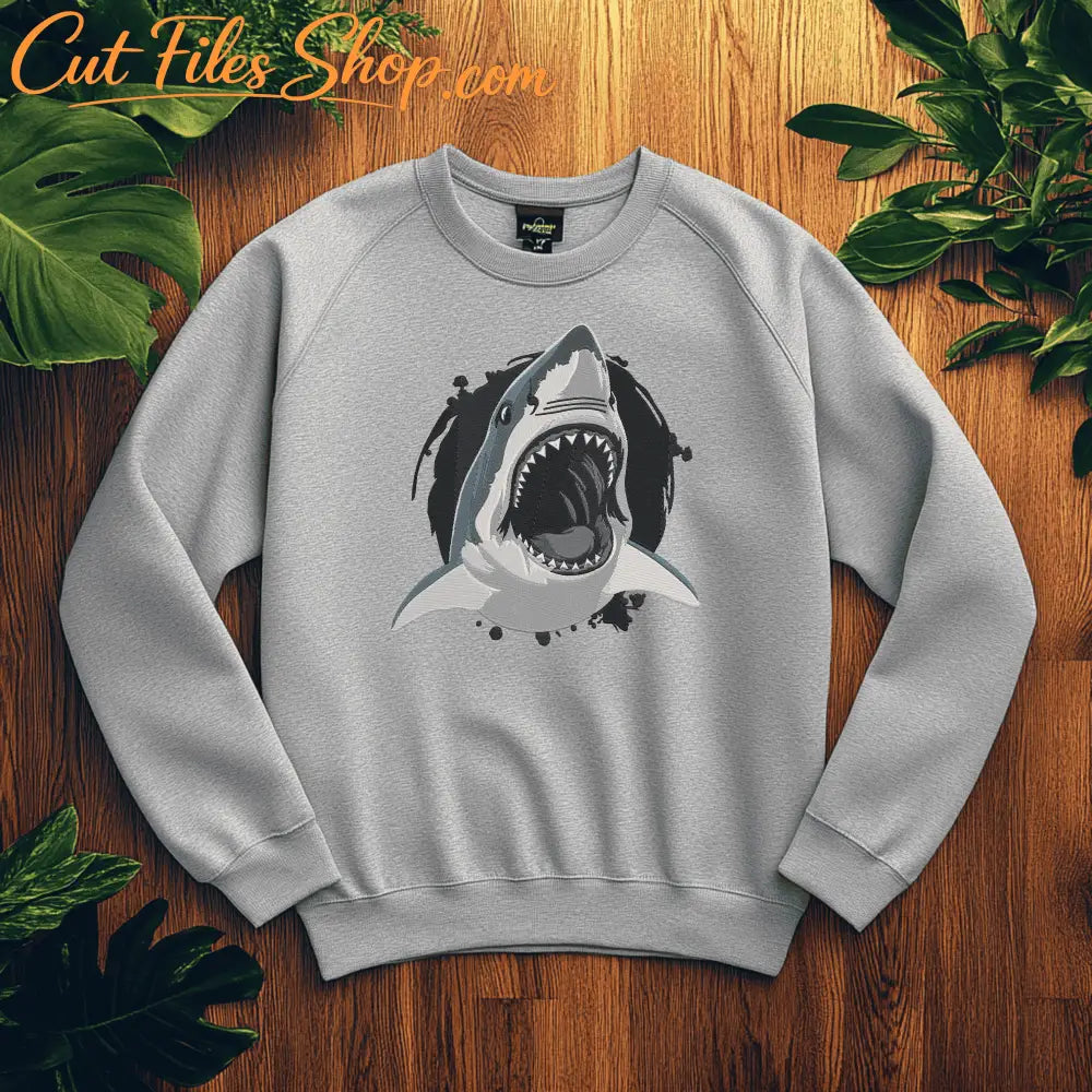 Sea life embroidery design featuring a shark