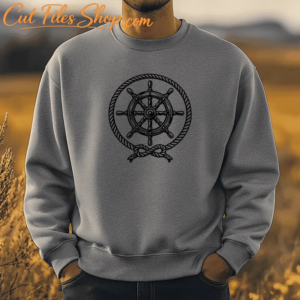 Ship wheel artwork for coastal décor and engraving