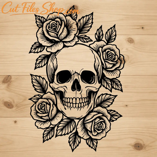 Gothic skull with roses SVG DXF for xTool, Silhouette and laser projects