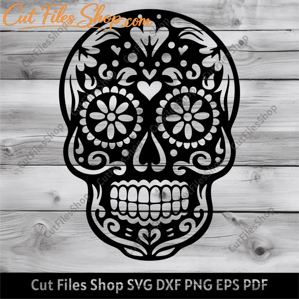 Sugar Skull Svg Cut files For Cricut, Png For Sublimation, Sugar Skull Dxf for Laser cut, Skull Clipart, T-shirt design, skull with flowers svg, sugar skull Silhouette, Mexican Skull svg, skeleton svg, cricut digital download