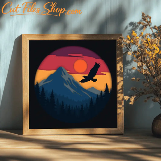 Eagle flying over mountains paper cut design for Cricut