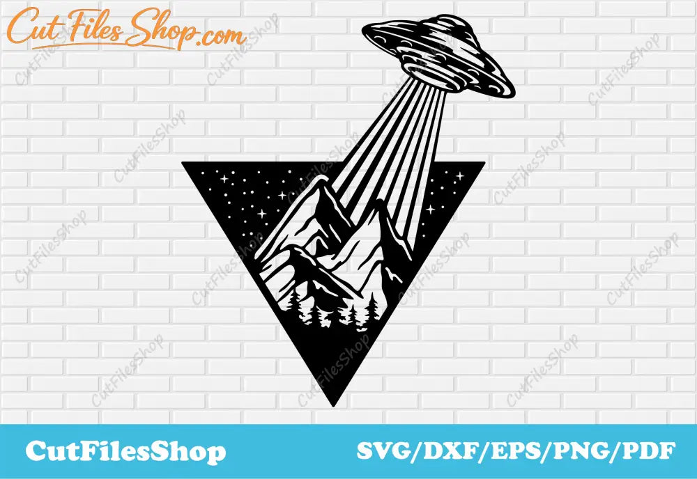 Ufo and mountains vector image for t shirt, Alien ufo svg for cricut, mountains dxf for plasma, commercial use dxf files, monogram dxf, Alien svg, laser engraver files, funny t shirt designs, cnc laser cutting, cnc for wood, dxf for metal, vector graphics for website