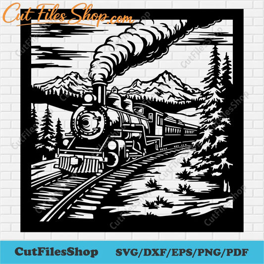 Panels nature dxf, panel mountains dxf for plasma cut, vintage train svg for cricut, png for dtf, cutting files, cut files shop, forest svg for cricut, dxf for silhouette studio, crciut design space, christmas scene svg, nature svg for cricut