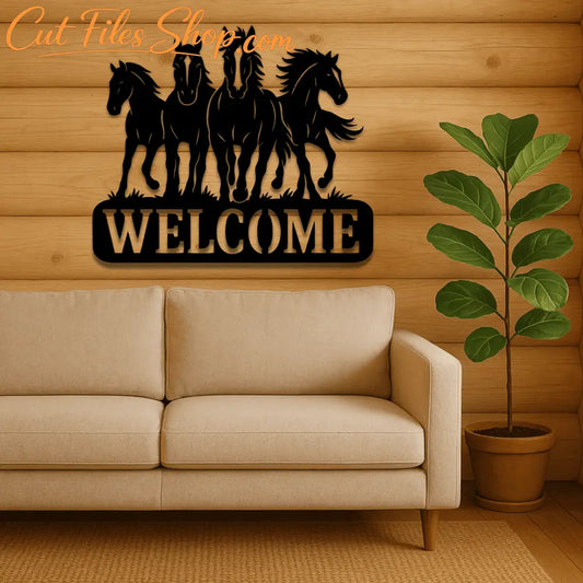 Horses Welcome DXF SVG for laser cutting, CNC and plasma