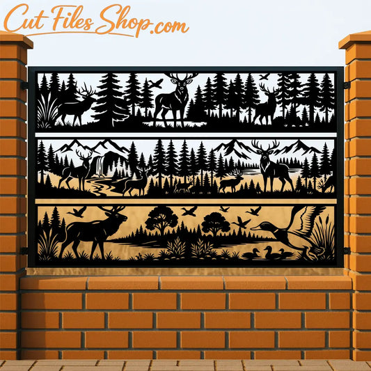 Deer and trees silhouette design for plasma cutting