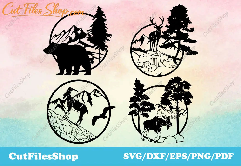 DXF files For CNC Machines, Laser Cutting, Plasma Cutting, SVG files for cricut and Silhouette Cameo, T-shirt svg designs, dxf for plasma table, bear, deer, got, moose, dxf animals for plasma, wildlife dxf files, nature scene dxf for laser