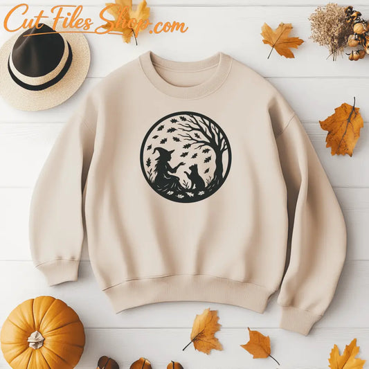 Halloween circle witch scene SVG PNG for Glowforge