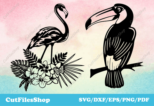 Birds for cricut, Birds for Silhouette cameo, flamingo for cricut, toucan for cricut, cutting files, nature scenes svg, wall decor dxf for laser cut