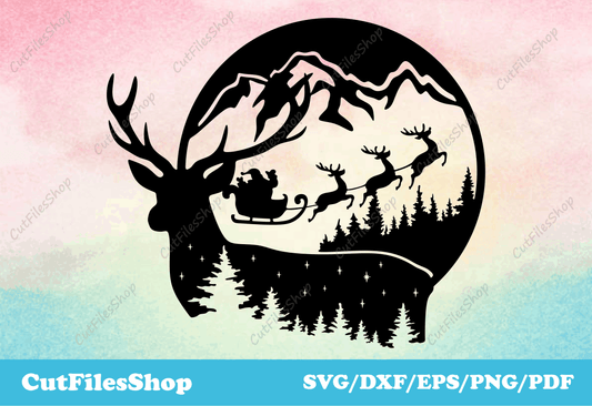 Christmas svg files, christmas decor, christmas dxf, reindeer svg, cutting files for cricut, christmas vector images, santa claus dxf files, holy night dxf for cnc machines, dxf images, dxf for cnc