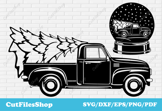 Christmas truck with tree svg for cricut, Dxf for laser cutting, T-shirt designs, Silhouette files, T-shirt Christmas svg, christmas tree svg, christmas scenes dxf, christmas decor dxf, christmas card making
