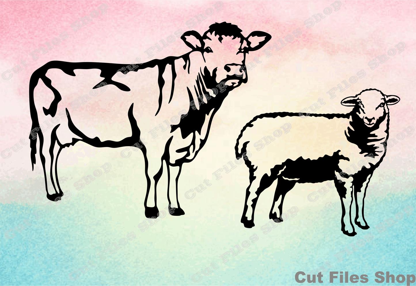 Farm animals, animals silhouette, farm vector, cow, sheep