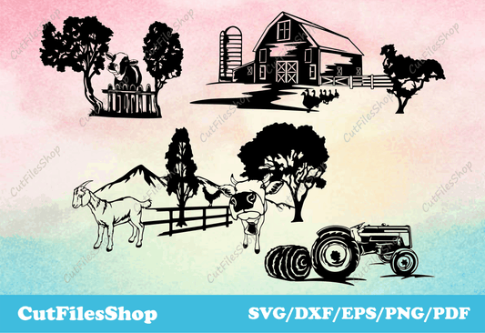 Farm scenes svg, farm for cricut, farm animals scenes for cricut, cow for cricut, goat svg, farm life dxf, welcome farm dxf, vinyl decal clip art, clip art for vinyl cutter, clip art vinyl stickers, farm svg, farm clip art, animals scenes dxf