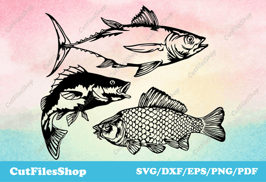 DXF files for Laser Cutting, SVG files for Cricut maker, SVG For Silhouette Cameo, Big Collection vector images, fish svg files, fishes dxf files