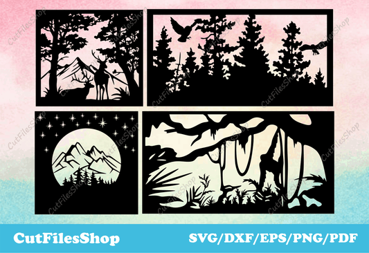 Nature scene svg, dxf stencil, forest scene dxf, files for plasma, art decor dxf, home decor dxf, Animal Scene SVG, Forest dxf files , Wildlife Dxf for Plasma