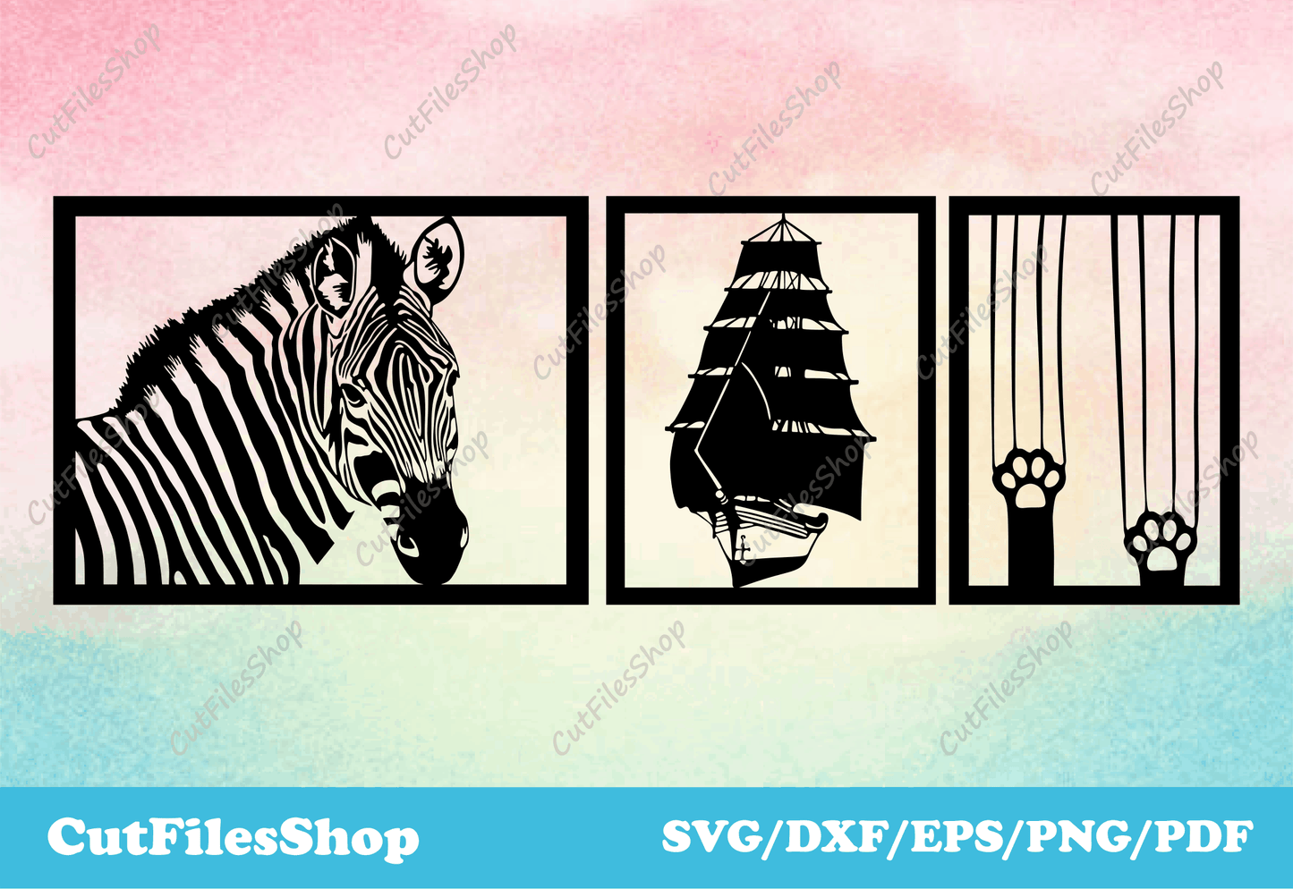 DXF files Wall decor for laser cutting, Cricut files, Wall art sticker svg, Dxf for waterjet cut, Files for cnc Plasma cut, dxf decorations, DXF for CNC, zebra panels dxf, cat panels dxf, ship panel dxf