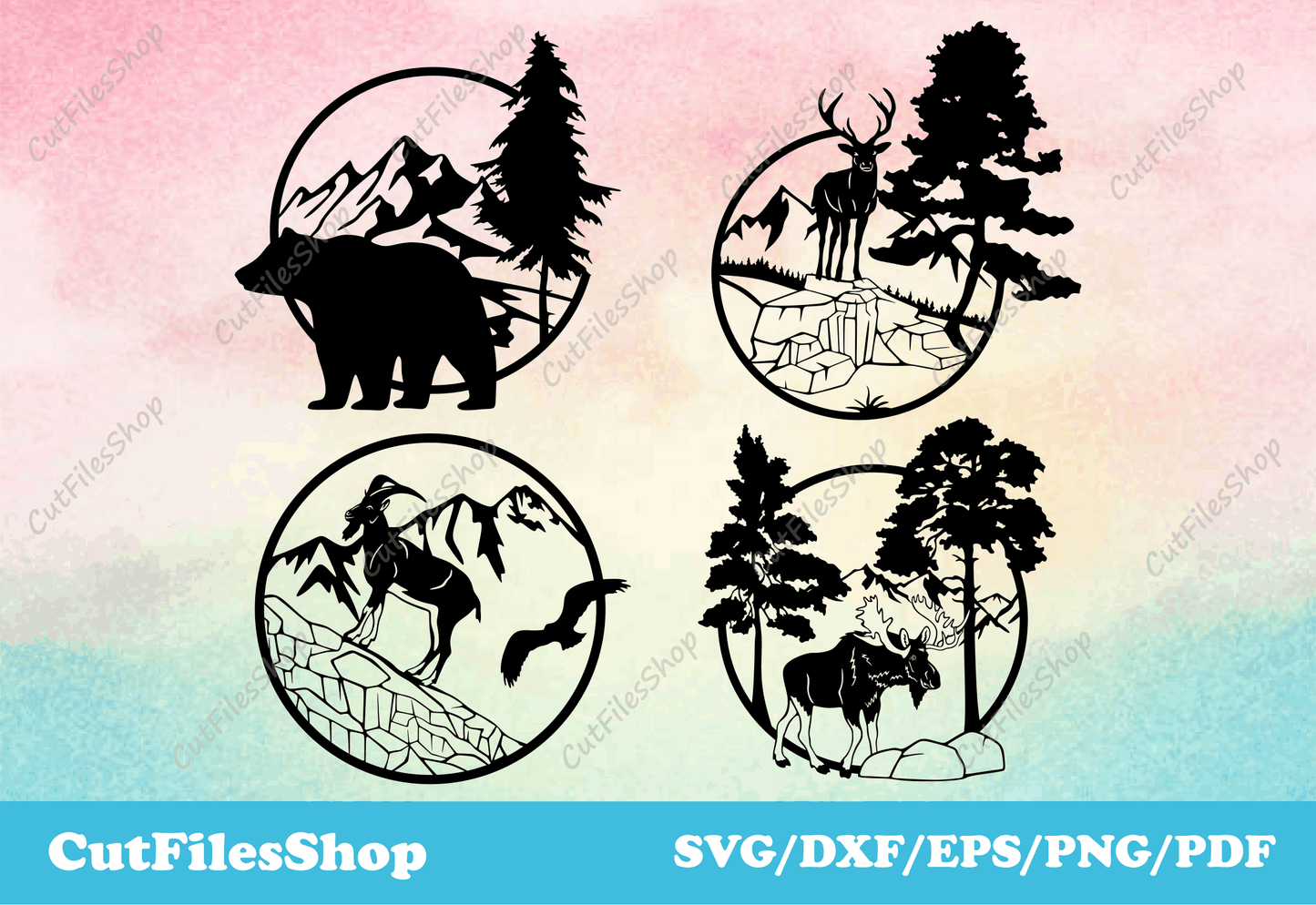 DXF files For CNC Machines, Laser Cutting, Plasma Cutting, SVG files for cricut and Silhouette Cameo, T-shirt svg designs, dxf for plasma table, bear, deer, got, moose, dxf animals for plasma, wildlife dxf files, nature scene dxf for laser