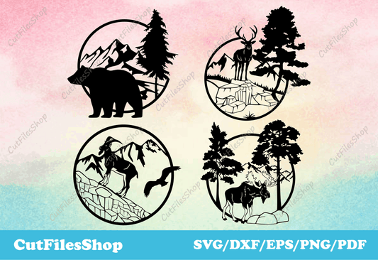 DXF files For CNC Machines, Laser Cutting, Plasma Cutting, SVG files for cricut and Silhouette Cameo, T-shirt svg designs, dxf for plasma table, bear, deer, got, moose, dxf animals for plasma, wildlife dxf files, nature scene dxf for laser