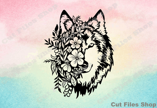 Wolf cut files, flowers svg file, animal svg, for cricut, svg file - Cut files shop