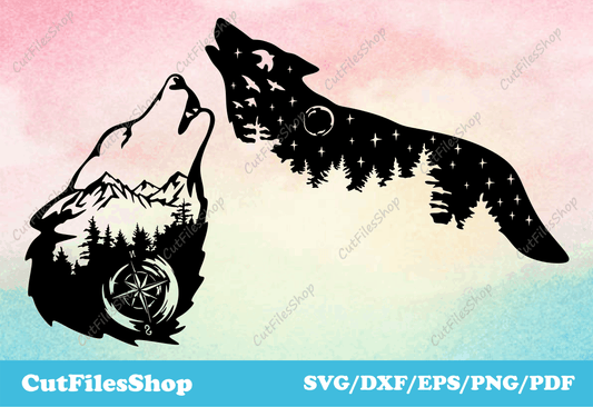 Wolf art for cricut, dxf for cnc, vector stock, design bundles, animals for cricut, dxf for cnc plasma cut