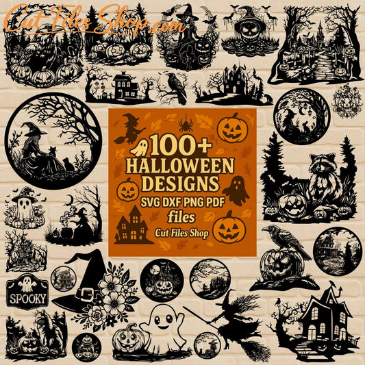100+ Halloween SVG DXF PNG Bundle | Spooky Cut Files for CNC Cricut Silhouette & Laser Cutting - Digital