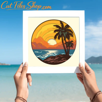 3D Beach Shadow Box, 3D palms layered svg, cutting files, Svg for Cricut, Paper cut Template - Cut Files Shop