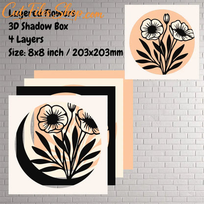 3D Flowers Shadow Box Layered Svg for Cricut & CNC Multilayer Paper Craft Design - Digital