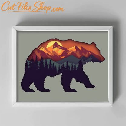 Bear and Mountains 3D SVG, DIY Home Decor, Shadow Box Cutting Files for Cricut