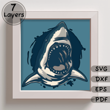 Load image into Gallery viewer, 3D Layered Shark Shadow Box Template, SVG for Cricut, DXF for Silhouette, Papercut Home Decor, Multilayer SVG - Cut Files Shop
