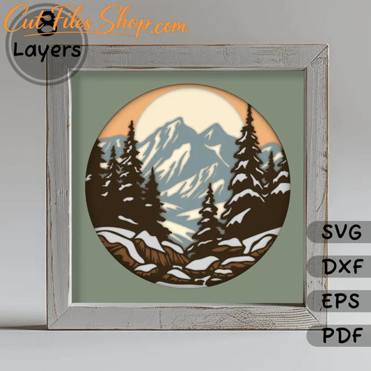3D Layered Snowy mountains Svg for Cricut, 3D Light Box Crafts, Svg For Silhouette, Glowforge Cut Files, Multilayer, laser cut vector
