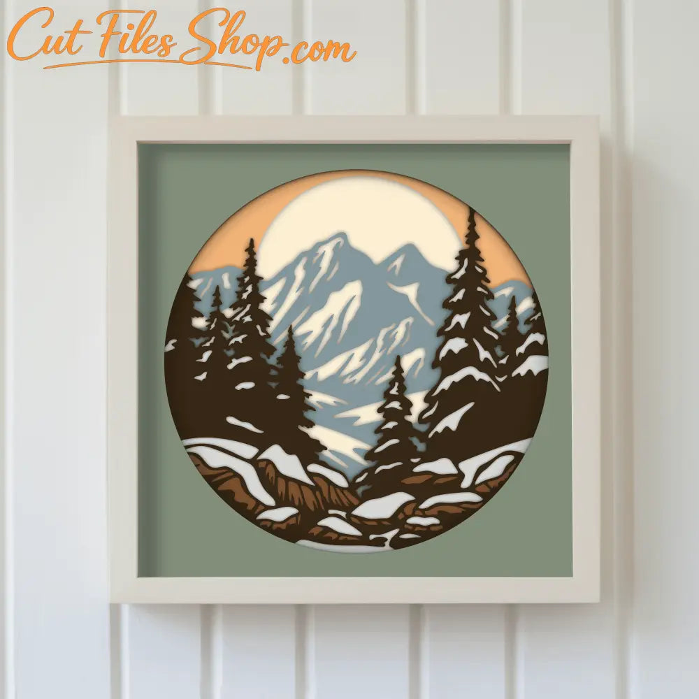 3D Snowy Mountains Shadow Box Crafts, Multilayer Svg for Cricut, Paper cut Template, Winter Home Decor DIY, glowforge Cut files, cnc files for Wood, Papercraft, Cardstock