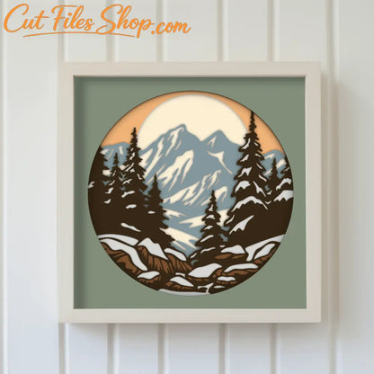 3D Snowy Mountains Shadow Box Crafts, Multilayer Svg for Cricut, Paper cut Template, Winter Home Decor DIY, glowforge Cut files, cnc files for Wood, Papercraft, Cardstock