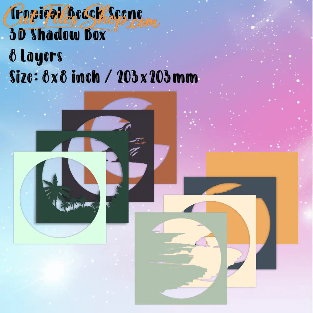 3D Layered Tropical Beach Scene SVG, 3D Shadow Box Templates, Papercut Layered Svg, Cut files for Cricut - Cut Files Shop