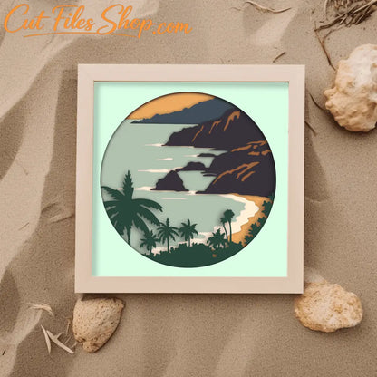 3D Layered Tropical Beach Scene SVG, 3D Shadow Box Templates, Papercut Layered Svg, Cut files for Cricut - Cut Files Shop