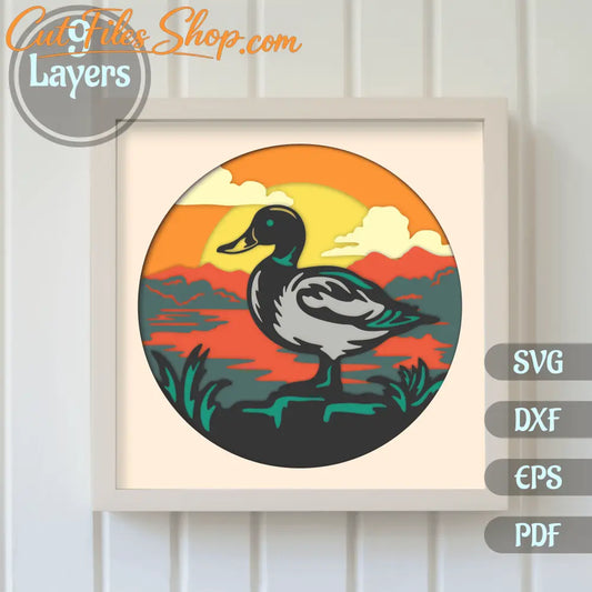3D Mallard Shadow Box Svg, 3D layered Svg cut files, Papercut Art, Multilayer Svg, 3D Bird dxf for Silhouette - Cut Files Shop