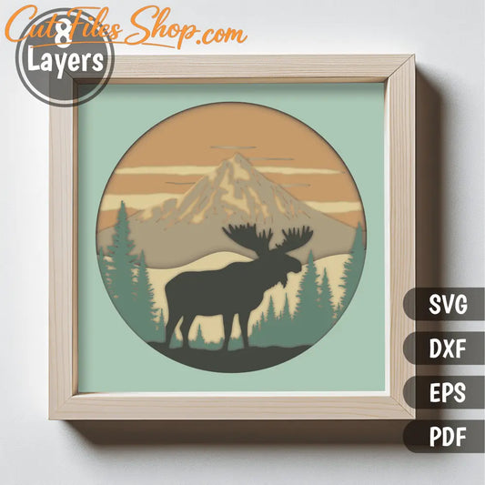 3D Moose Scene Layered SVG – Wildlife Multilayer Design for Cricut & CNC